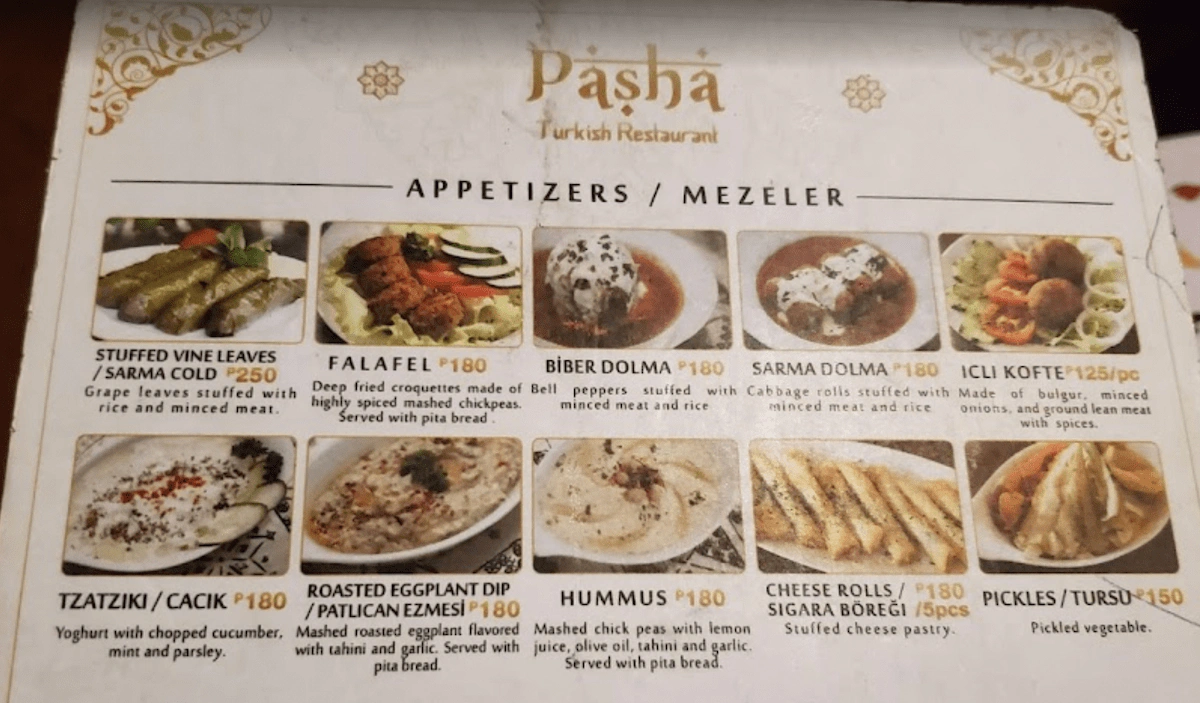 Pasha Turkish Restaurant（フィリピン）のメニュー